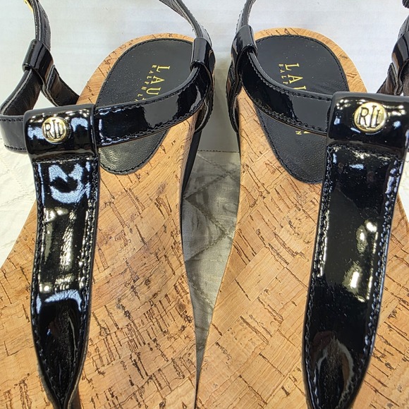 Lauren Ralph Lauren T Strap Sandals Womens 7B Wedge Rosalia Summer Cork - Picture 4 of 11
